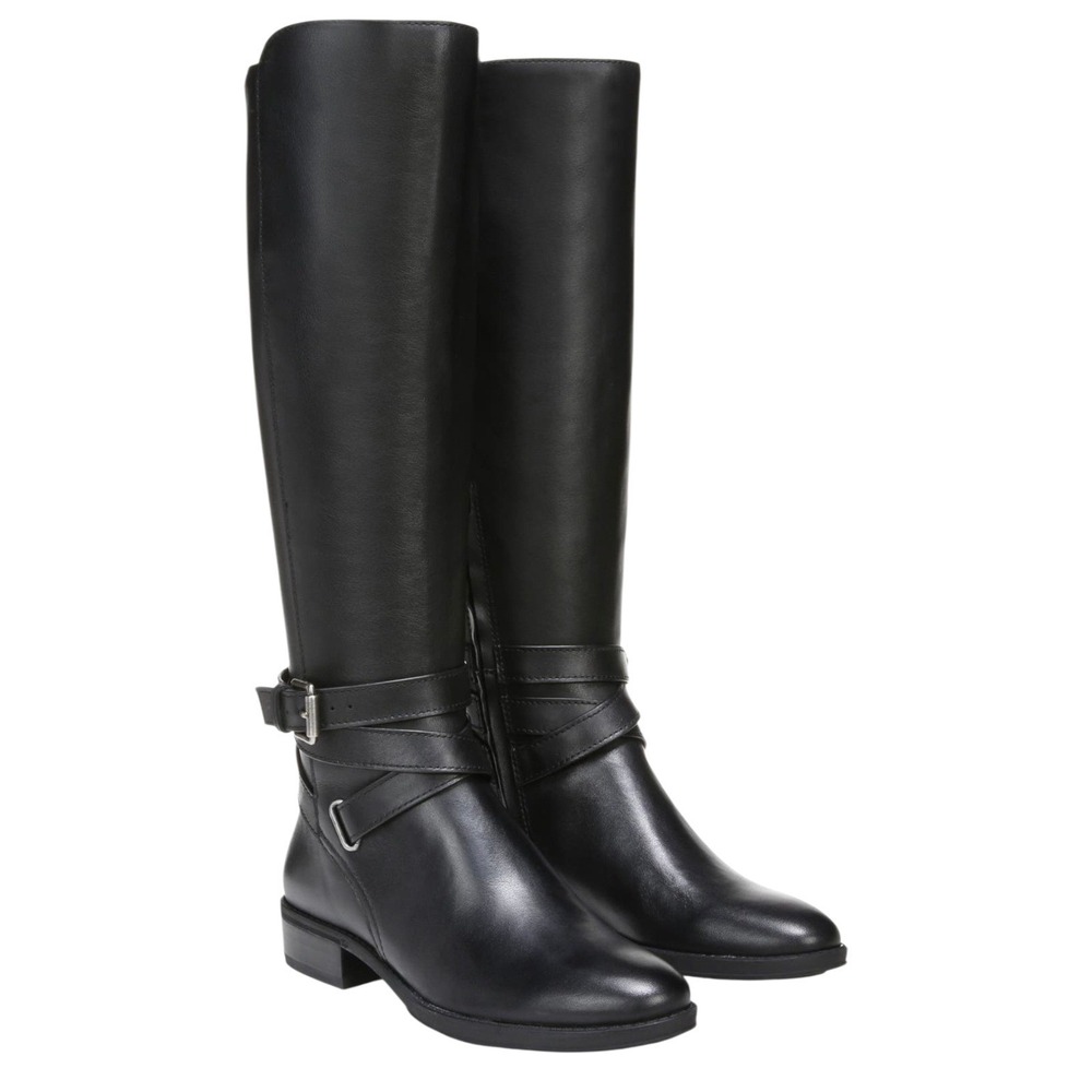 Sam Edelman Wide Calf Black Leather Buckle Tall Boots Women US 9.5 Riding Boots